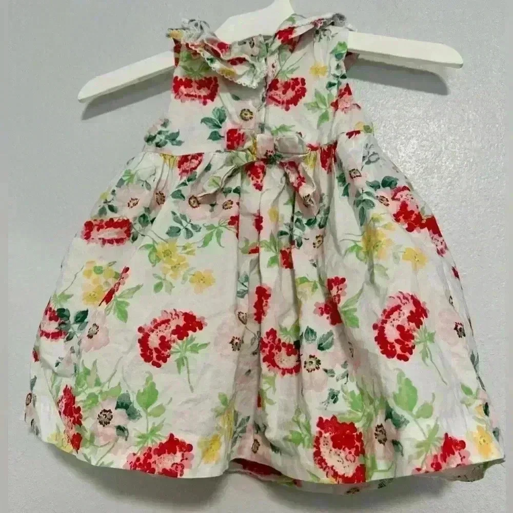 Janie and Jack Toddler Girls Dress Floral Print Ruffle Bow White Pink 12-18m